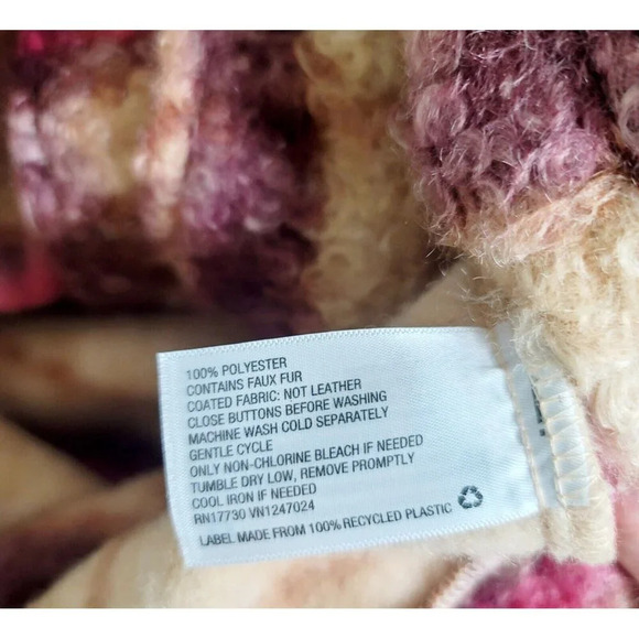 Knox Rose Plaid Faux Fur Multi Color Pink Beige Curly Unlined Jacket Coat 2X XXL - Picture 14 of 15